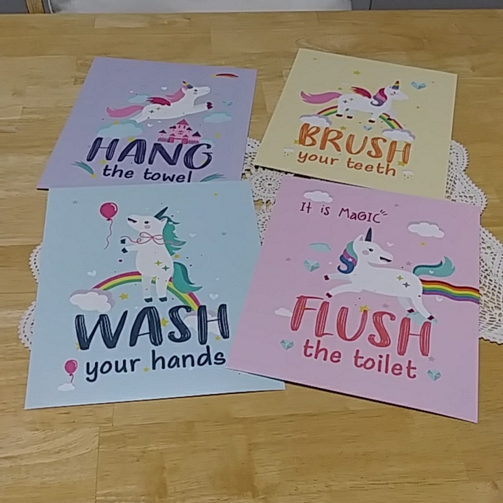 Unicorn art prints, bathroom decor, teaching, colorful, fun